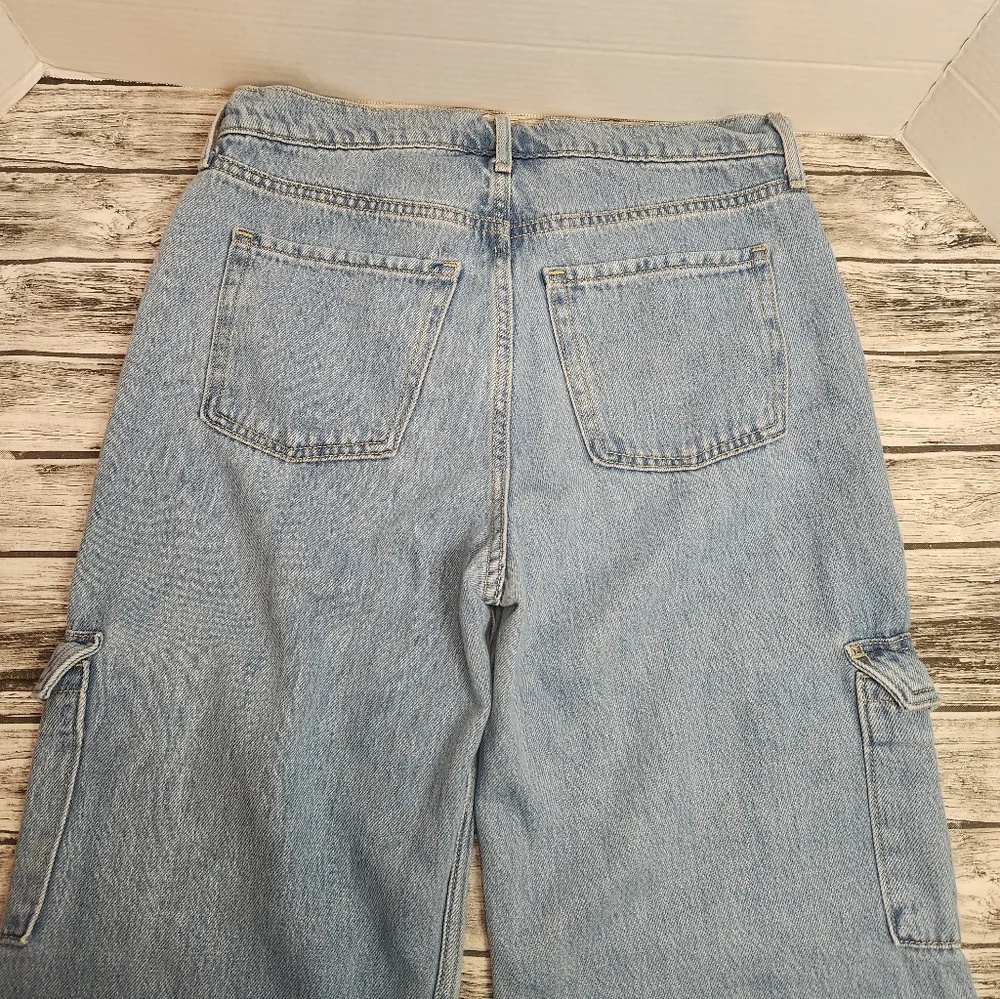 Old Navy‎ Sky-Hi Wide Leg Cargo JEANS 4 Extra High Rise Utility Grunge Women's